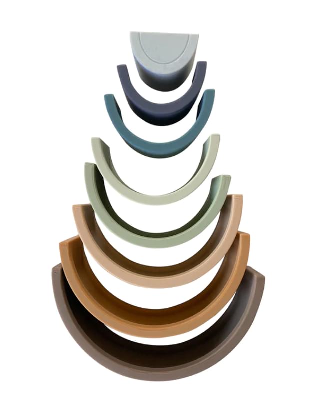 Rainbow Teether Silicone Stacker- Eucalyptus