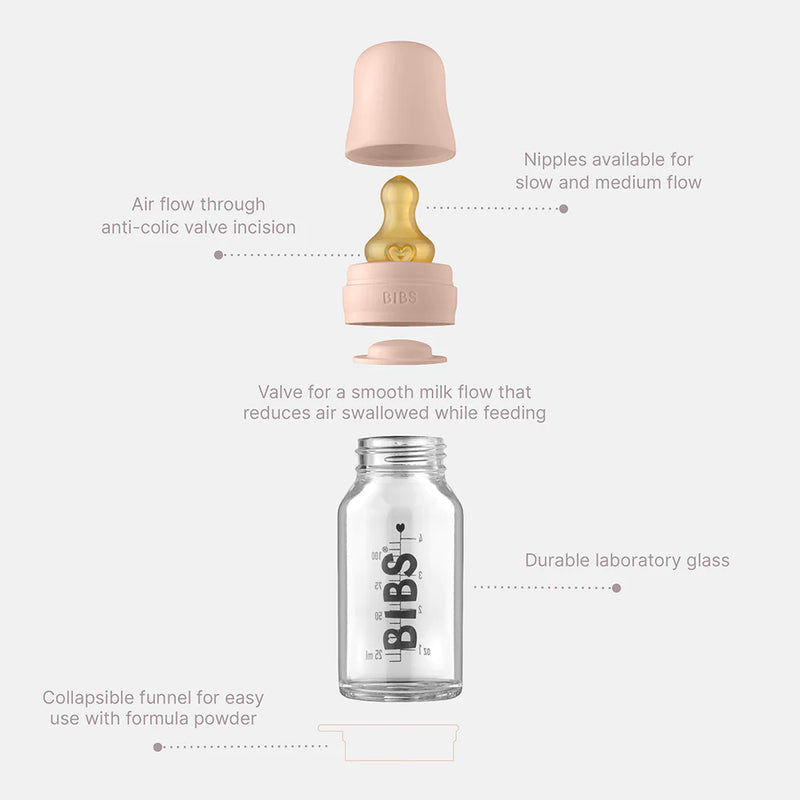 Bibs Baby Glass Bottle Complete Set - 225ml with Medium Flow Nipple - Iron