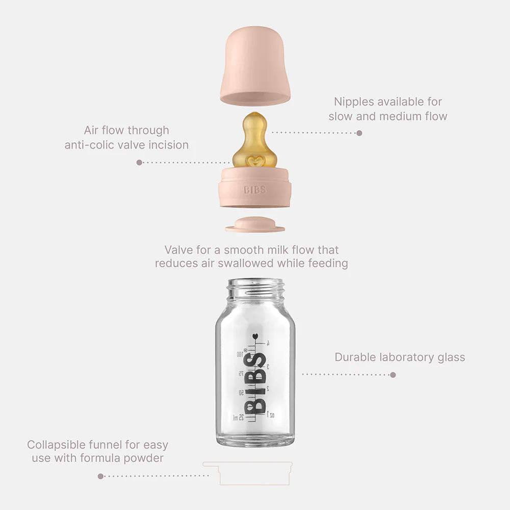 BIBS Baby Glass Bottle Complete Set - 225ml | Blush