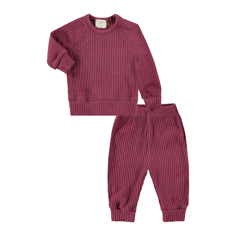Baby Chunky Thermal Loungewear Sets - Burgundy by