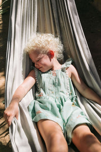 Pinafore Dress | Minty Green Print