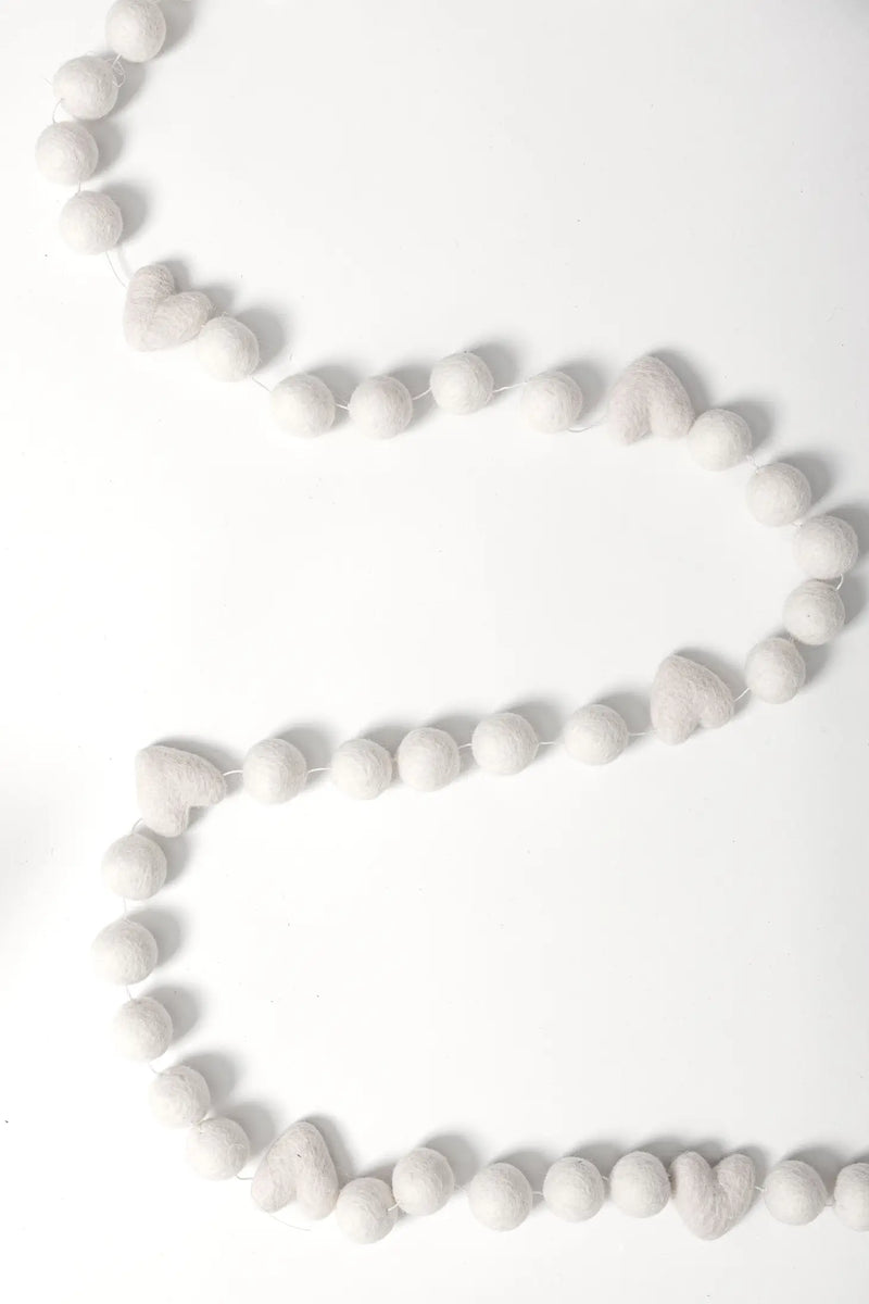 White Heart Felt Garland