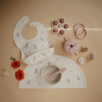 Silicone Baby Bib - Pink Flowers