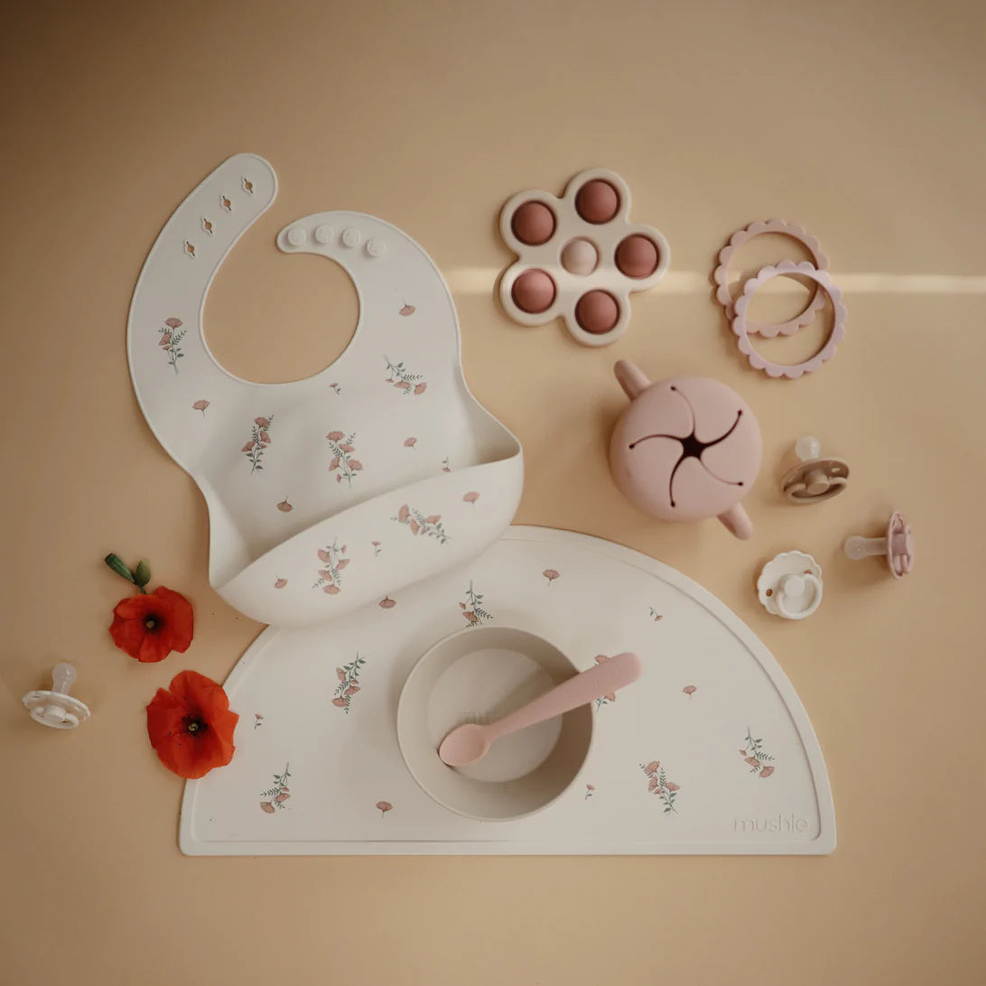 Silicone Baby Bib - Pink Flowers
