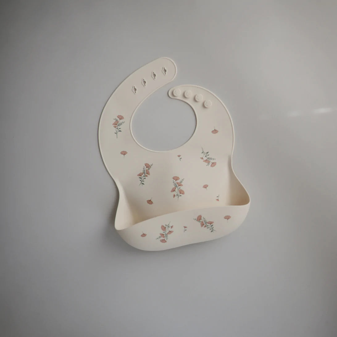 Silicone Baby Bib - Pink Flowers
