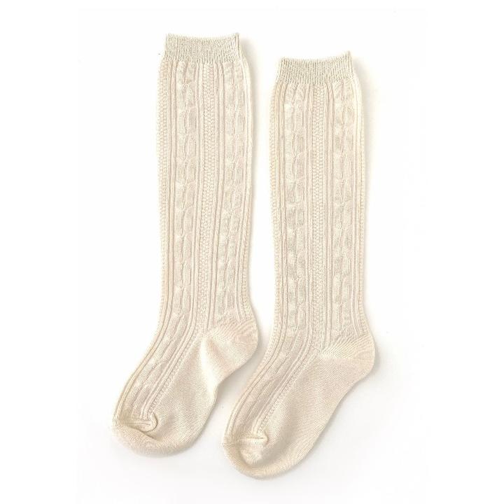 Vanilla Cream Cable Knee High Socks